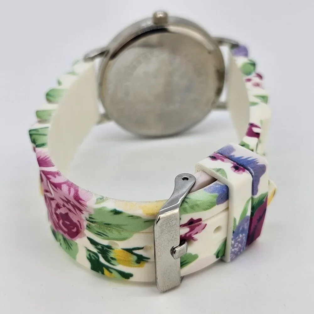 Women's 40MM Watch Gray Dial Case Flowers Plastic Band Straps New Battery‎